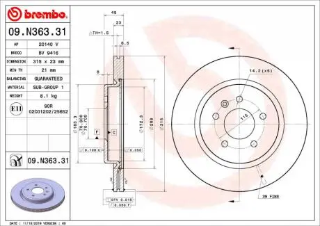 Гальмівний диск BREMBO 09.N363.31