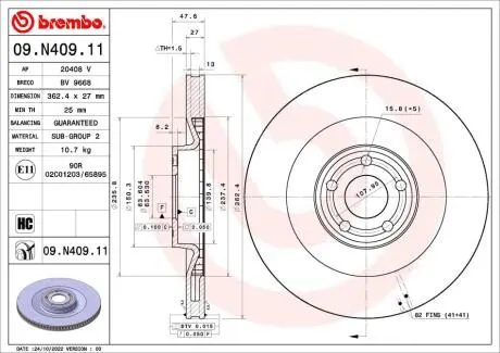 Гальмівний диск BREMBO 09.N409.11