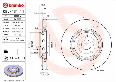 Диск гальмівний BREMBO 09N43111