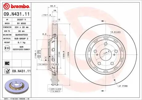Диск тормозной BREMBO 09N43111