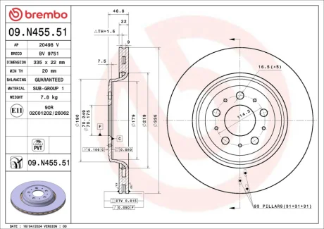 Диск гальмівний задн TESLA MODEL Y Electric 03.19- BREMBO 09N45551