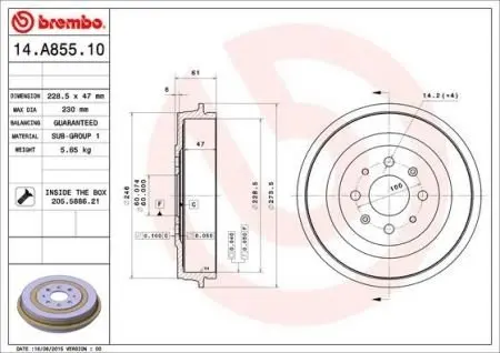 Тормозной барабан BREMBO 14A85510