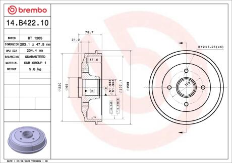 Гальмівний барабан BREMBO 14.B422.10