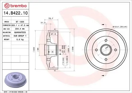 Гальмівний барабан BREMBO 14.B422.10