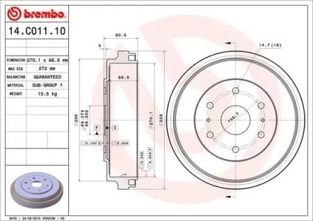 Тормозной барабан BREMBO 14C01110