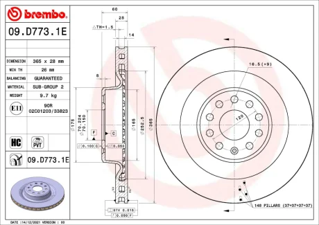 Гальмівний диск в зборі задн TESLA MODEL S, MODEL X Electric 09.12- BREMBO KT08022