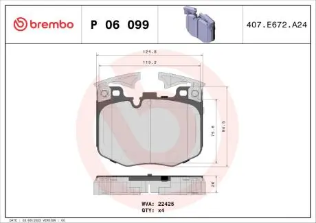 Комплект гальмівних колодок передній BREMBO P06099