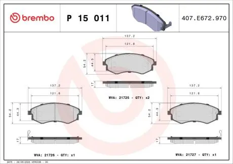 Тормозные колодки дисковые BREMBO P15 011