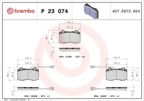 Тормозные колодки дисковые BREMBO P23 074