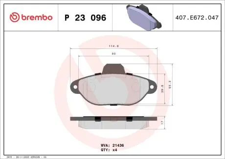 Колодки гальмівні дискові BREMBO P23 096