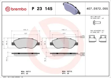 Гальмівні колодки дискові BREMBO P23 145