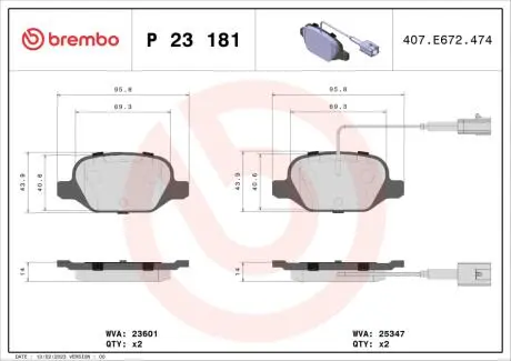 Тормозные колодки дисковые BREMBO P23 181