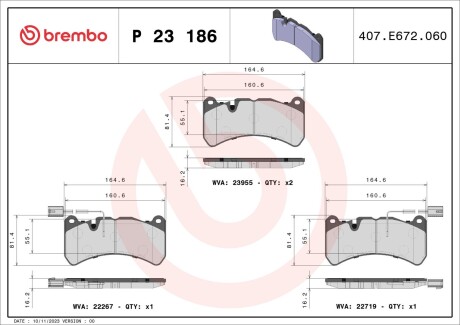 Тормозные колодки GIULIA.. BREMBO P23186