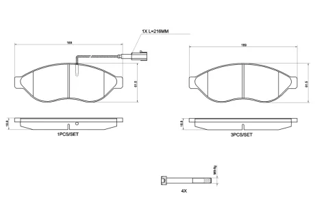 Комплект гальмівних колодок передн (з гвинтами гальмівного супорта), FIAT DUCATO 2.0D-3.0D 07.06- BREMBO P23200