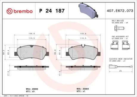 Тормозные колодки дисковые BREMBO P24 187