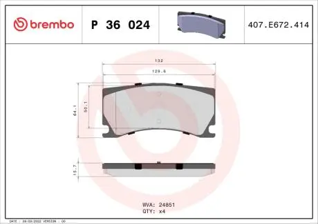 Тормозные колодки, дисковый тормоз.) BREMBO P36024