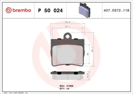 Гальмівні колодки, дискове гальмо (набір) BREMBO P50024