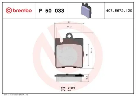 Гальмівні колодки дискові MERCEDES W210 96-02 TY£ BREMBO P50033X