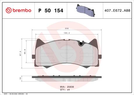 Гальмівні колодки, дискові BREMBO P 50 154