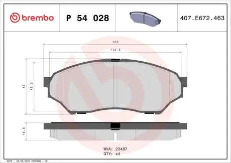 Тормозные колодки, дисковый тормоз.) BREMBO P54028
