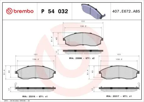 Гальмівні колодки дискові BREMBO P54 032