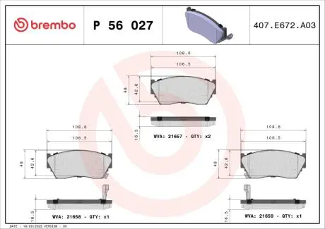 Тормозные колодки, дисковый тормоз.) BREMBO P56027