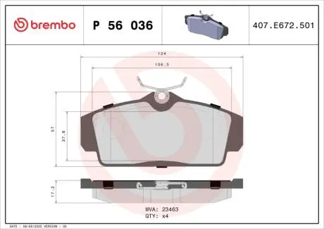 Тормозные колодки дисковые BREMBO P56 036