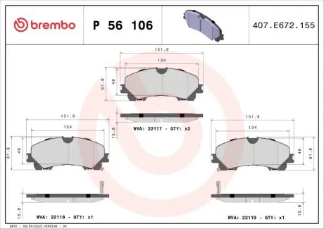 Тормозные колодки дисковые BREMBO P56 106