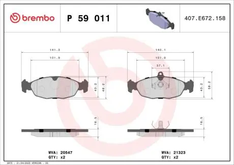 Тормозные колодки дисковые BREMBO P59 011