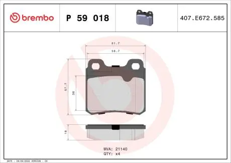Тормозные колодки, дисковый тормоз.) BREMBO P59018