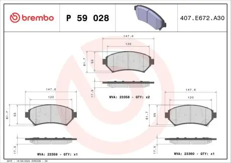 Гальмівні колодки, дискове гальмо (набір) BREMBO P59028
