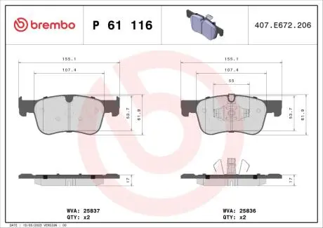 Гальмівні колодки дискові BREMBO P61 116
