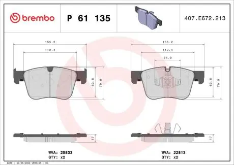 Тормозные колодки дисковые BREMBO P61 135