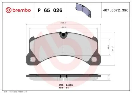 Тормозные колодки дисковые BREMBO P65 026