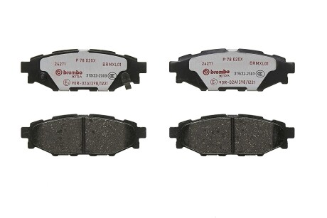 Тормозные колодки (задние) Subaru Forester/Impreza 08-/Legacy 03-14/Outback 03-/Toyota GT 12- BREMBO P78020X