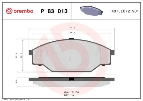 Гальмівні колодки, дискове гальмо (набір) BREMBO P83013