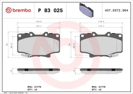 Тормозные колодки дисковые BREMBO P83 025