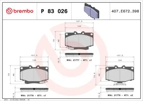 Тормозные колодки, дисковый тормоз.) BREMBO P83026