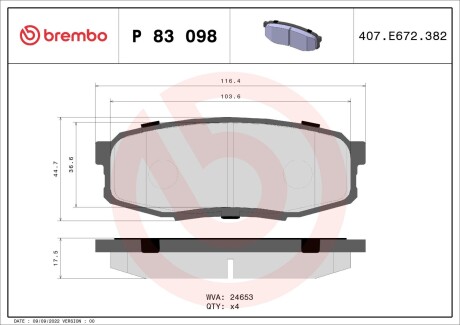 Колодки гальмівні (задні) Toyota Land Cruiser Prado 09-/200/Sequoia/Tundra/Lexus LX 07- BREMBO P83098X (фото 1)