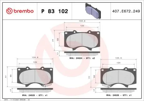 Комплект гальмівних колодок BREMBO P83102X