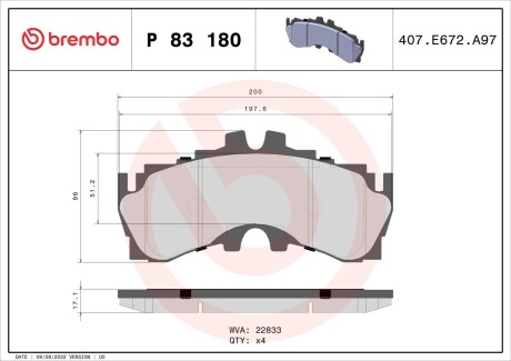 Тормозные колодки дисковые BREMBO P83 180