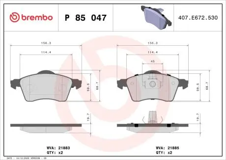 Тормозные колодки дисковые BREMBO P85 047
