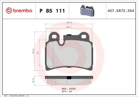 Тормозные колодки дисковые BREMBO P85 111