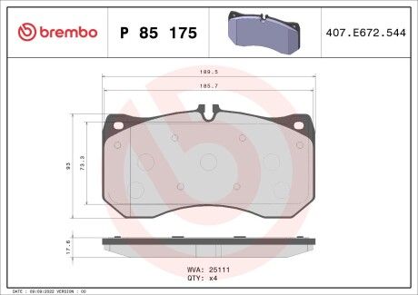 Тормозные колодки дисковые PRZOD BREMBO P85175