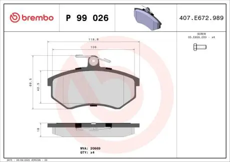 Тормозные колодки дисковые BREMBO P99 026