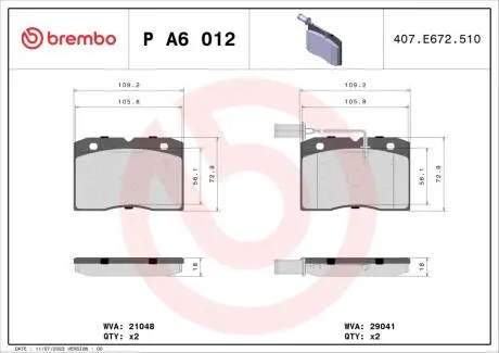 Гальмівні колодки, дискове гальмо (набір) BREMBO PA6012