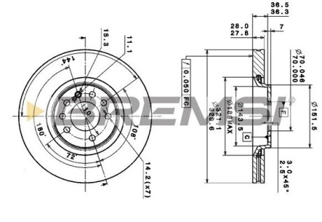 Тормозной диск перед. Corsa A/Kadett -94 (236x10) BREMSI CD6104S