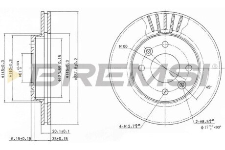 Тормозной диск перед. Kangoo/Clio I/II/Megane 97- (-ABS)(238x20) BREMSI CD6158V