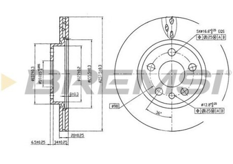 Тормозной диск перед. Scudo/Jumpy/Expert 96-06 (вент.) (257x20) BREMSI CD6842V