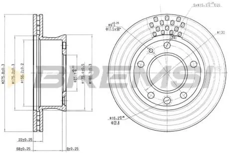 Тормозной диск перед. Sprinter/LT 95-06 (276x22) BREMSI CD7013V